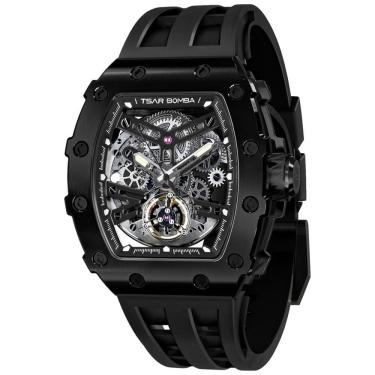 Imagem de Relógio Masculino Analógico Automático Mecânico a Prova dÁgua 50M com Pulseira de Silicone, TSAR BOMBA TB 8208SGLZ, Preto