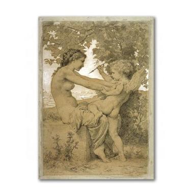 Imagem de LXURY Bouguereau.A Young Girl Defending Herself Against Eros. Reprodução de pinturas famosas. Arte de parede em tela. Pôsteres e impressões. Imagem para decoração de casa 60 x 84 cm sem moldura