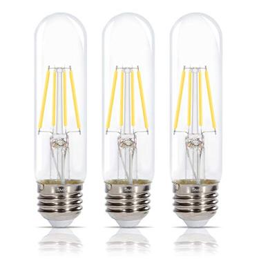 Imagem de Simba Lighting Lâmpadas de filamento Edison tubulares LED T10 (pacote com 3) 6W regulável 60W equivalente a 120V para exibição de armário, lâmpadas de piano, decoração de vidro transparente, base padrão E26, branco natural 4000K