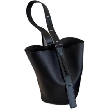 Imagem de Bolsa De Balde Feminina Conjuntos De Bolsa De Ombro Retrô Para Mulheres Cor Sólida Grande Capacidade Cross Body Shopper Totes, Black, 32x30x22cm