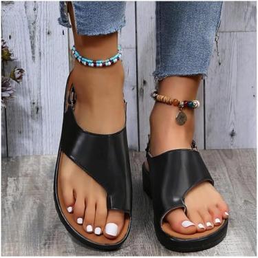 Imagem de Sandálias Ortopédicas Femininas, Sandálias De Joanete, Sola Plana, Sapatos De Couro Pu, Chinelos De Joanete Casuais, Sandálias De Praia Casuais De Verão, Chinelos De Salto Plano, Chinelos