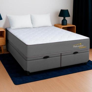 Imagem de Cama Box Baú Queen Cinza + Colchão Milão D28 PoliConfort