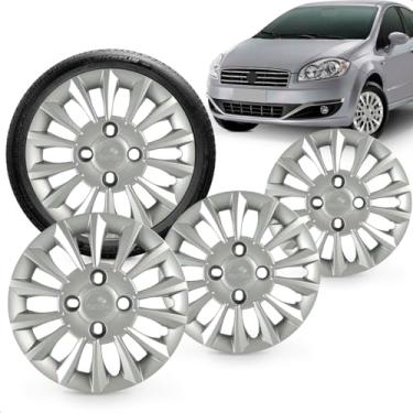 Imagem de Kit 4 Calotas Linea Aro 13 Prata Cubo Baixo Grid