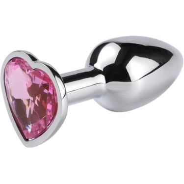 Imagem de Plug anal formato de coração Aço inoxidável Metal feminino pequeno Brinquedos Anais para Masculino e Feminino - Cor Rosa Tamanho G