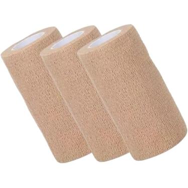 Imagem de Kit 3 Bandagem Elástica Auto Adesiva 10cm x 4,5m - Faixa Atadura Pet Tatuagem Academia Cor Bege
