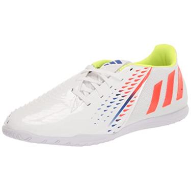 Imagem de adidas Sapato de futebol unissex adulto Edge.4 Predator para sala de estar, Branco/Amarelo Solar/Azul Poder, 10 Women/10 Men