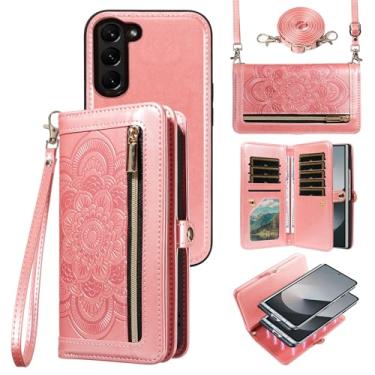 Imagem de Asuwish Capa de celular para Samsung Galaxy Z Fold 6 5G 2024 com zíper carteira magnética destacável com alça transversal mandala flor porta-cartões ZFold6 Z6 G Fold6 6Z mulheres meninas ouro rosa