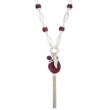 Imagem de BULINLIN Colares longos e grossos para mulheres, corrente de suéter de borla de prata com pingente de contas, presentes de aniversário para mãe, bijuteria moderna, Resina, Sem Pedra Preciosa