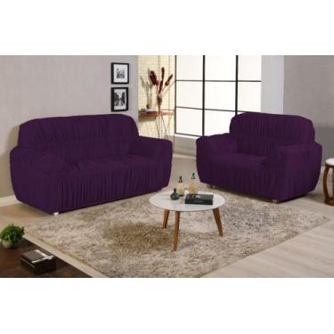 Imagem de Capa para sofa king grande 2 e 3 lugares malha gel elasticada - morada