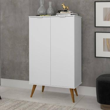 Imagem de Sapateira Lisboa Multiuso Sofisticado Com Pés Retro Em Madeira - Branco Rede Móveis