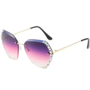 Imagem de Óculos de sol femininos grandes e sem aro, óculos de grau masculinos de luxo, estilo diamante (cinza e roxo)