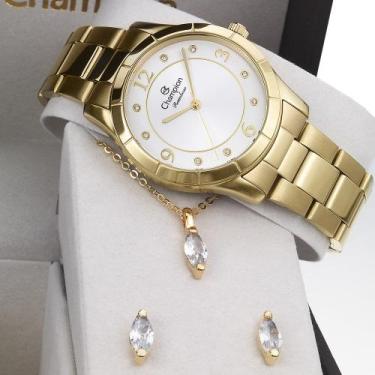 Imagem de Relogio Feminino melhor Dourado Champion CN29909W kit