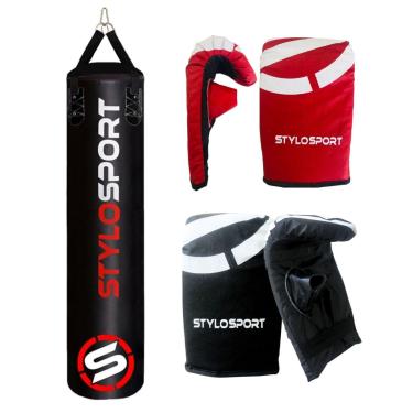 Imagem de SACO DE PANCADA STYLO 160CM + 2 LUVAS DE TREINO BATE SACO ADULTO (Adulto, Preto, Vermelho)