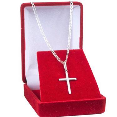 Imagem de Cordão Piastrine De Prata 925 Corrente Masculina 70cm Com Crucifixo - 