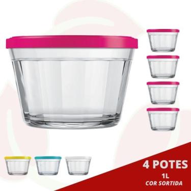 Imagem de 4 Pote Americano Vidro Nadir 1L c/ Tampa Cor Sortida Freezer - NADIR F