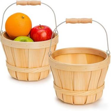 Imagem de ZILAMGOO Pacote Com 2 Cestas De Madeira Natural Tecidas À Mão - Decoração Rústica Fazenda Para Cozinha, Exibição Colheita E Presentes Natal, Design Alça Metal Durável, Centro Mesa Casamento Páscoa H