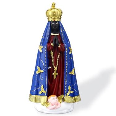 Imagem de Bucherry Estatueta religiosa Nossa Senhora Aparecida 20 cm estátua de Nossa Senhora Aparecida estátua abençoada resina decoração de mesa para casa altar carro painel colecionável exibição escritório