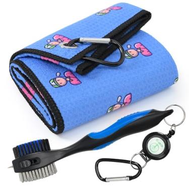 Imagem de Mile High Life Toalha de golfe impressa (40,6 cm x 61 cm) e kit de ferramentas de pincel, toalha de microfibra e padrão de waffle, escova grande com limpador de ranhura Club e cabo de extensão