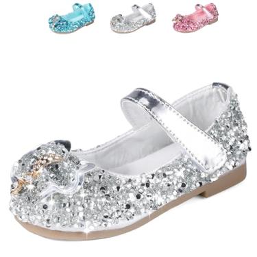 Imagem de MNSZCN Sapatos de princesa para meninas, com glitter, dança, festa, cosplay, sapatilhas, florista, vestido de casamento para crianças pequenas, Prata com laço, 8.5 Toddler