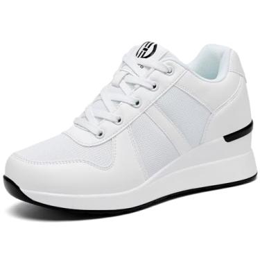 Imagem de JEBUKTXE Tênis feminino tipo plataforma, antiderrapante, respirável, salto alto para todas as estações, D3 branco, 40