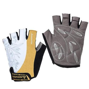 Imagem de ROVOS Luvas femininas de mountain bike - Luvas de ciclismo de meio dedo com almofada de esponja de memória de 5 mm - para ciclismo de estrada, levantamento de peso, academia