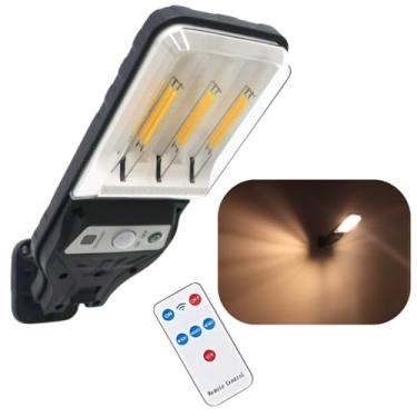 Imagem de Luminária solar refletor Lampada 6 led de filamento com sensor de presença e movimento para parede cerca garagem jardim poste residecial pátio corredor frente 3 funções