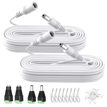 Imagem de 2 cabos de extensão de energia CC de 6 m, 6 m, CC 12 V, 5,5 mm x 2,1 mm, com conectores adaptadores de tomada de alimentação (2 machos + 2 fêmeas)/clipes de fio/abraçadeiras para câmera de segurança
