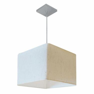 Imagem de Lustre Pendente Quadrado Vivare Md-4059 Cúpula Em Tecido 21/35x35cm - Bivolt Linho Bege 127/220v