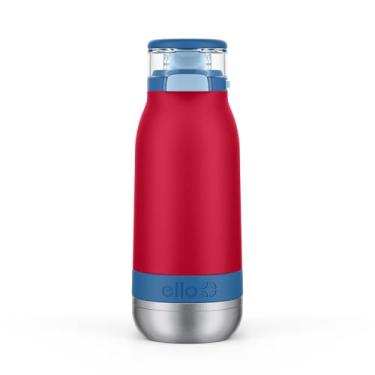 Imagem de Ello Emma Garrafa de água infantil de aço inoxidável isolada a vácuo de 400 ml com canudo e alça de transporte integrada e tampa de bloqueio à prova de vazamento para mochila escolar, lancheira e