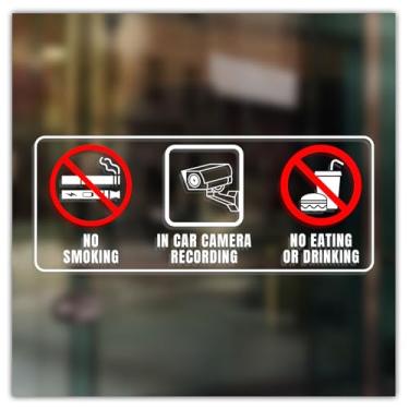 Imagem de (4 peças) Adesivo de vinil para placa de gravação de câmera de carro, não fumar, não fumar, não comer ou beber no carro, para veículos, escritório, loja, porta, janela, aviso de segurança, impermeável
