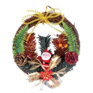 Imagem de Guirlanda Enfeite De Porta Natal 19cm Galhos Com Papai Noel Decorada -