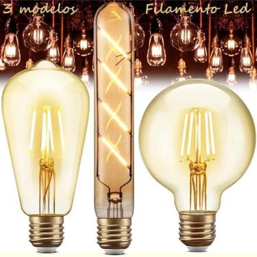 Imagem de 2X Kit 3 Lâmpada Led Filamento 4W Retrô Vintage Edison Âmbar