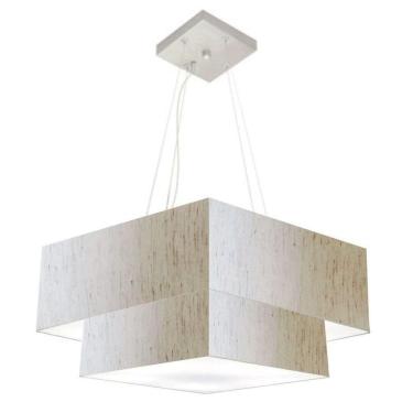 Imagem de Lustre Pendente Duplo Quadrado Vivare Md-4066 Cúpula Em Tecido 50x35cm - Bivolt Linho Bege 127/220v