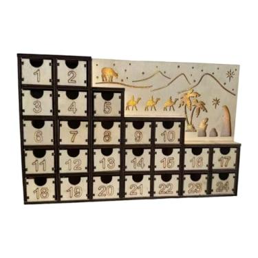 Imagem de shamjina Calendário de Advento de Madeira para Natal, Presépio, Centro de Mesa com 24 Gavetas e Luzes LED para Crianças e Adultos, Ano Novo