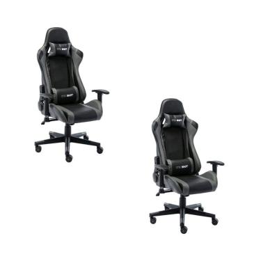 Imagem de Kit 2 Cadeiras Gamer Giratória em Couro One Shot Preto/Cinza