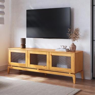 Imagem de Rack para TV até 60 Polegadas Madeira Maciça Vidro Canelado Seiva Cabe