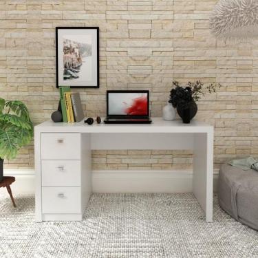 Imagem de Mesa para Escritório Reta 140cm com 3 Gavetas MDP Branco Tecnomobili