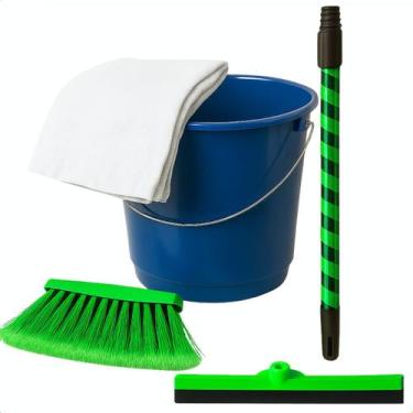 Imagem de Kit limpeza geral com vassoura cores variadas pano de chão de algodão 