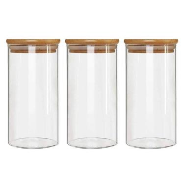 Imagem de Kit 3 Potes Borossilicato Hermético Tampa Bambu 600Ml Class
