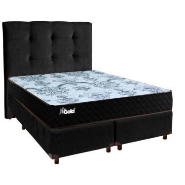 Imagem de Cama Box + Colchão Casal Molas Ensacadas Life Gold Paropas + Cabeceira Estofada
