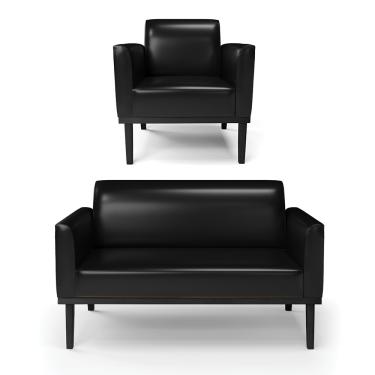 Imagem de Sofá Namoradeira com Poltrona Base de Madeira Fixa Preto Marisa Corano Preto D03 - D'Rossi