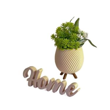 Imagem de Vaso Cachepot com Pezinho e Palavra Home Minimalista Sala Decoração para Plantinhas Cactus(Bege)