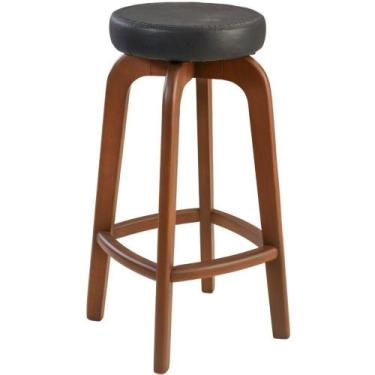 Imagem de Banqueta Banco Alto Bar Em Madeira Maciça Castanho Assento Redondo mat