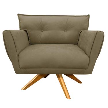 Imagem de Poltrona Giratória Anitta Suede Base Madeira Marrom Rato