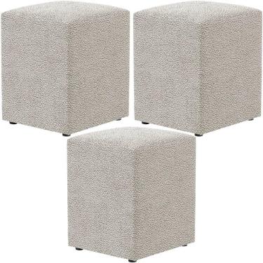 Imagem de Kit 03 Puffs Quadrado Decorativo L02 Bouclê Creme - Lyam Decor