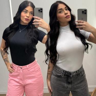 Imagem de Kit Blusa Cacharrel Feminina Básica Gola Alta Manga Curta Conforto - C