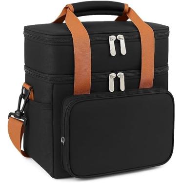 Imagem de Bolsa Térmica Premium com 2 Compartimentos Oxford Resistente Alça Transversal Removível Conservação de Temperatura Lancheira Para Marmita Passeio Escola Faculdade Trabalho Bolsa Para Marmita (Preta)