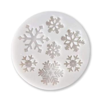 Imagem de 1 pç moldes de silicone de chocolate de Natal em forma de floco de neve, formas de cozimento redondas antiaderentes para mini bolo, fondant de chocolate, pudim, gelatina, mousse, muffin, topo de