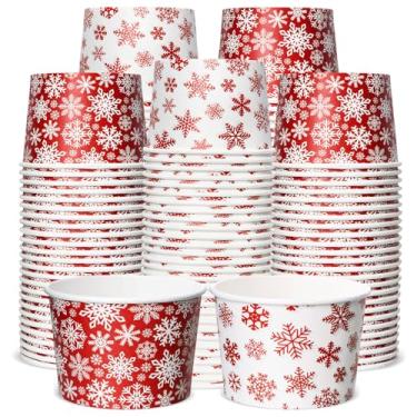 Imagem de Jingmore 100 peças de 227 g Copos de lanche xadrez de papel com flocos de neve de papel, tigela de sorvete, vermelho, preto, verde, xadrez, tigelas de papel descartáveis, tigelas de sobremesa de