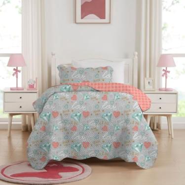 Imagem de Kit Cobre Leito Luxo Colcha Infantil Estampada Solteiro 02 Peças (Love)